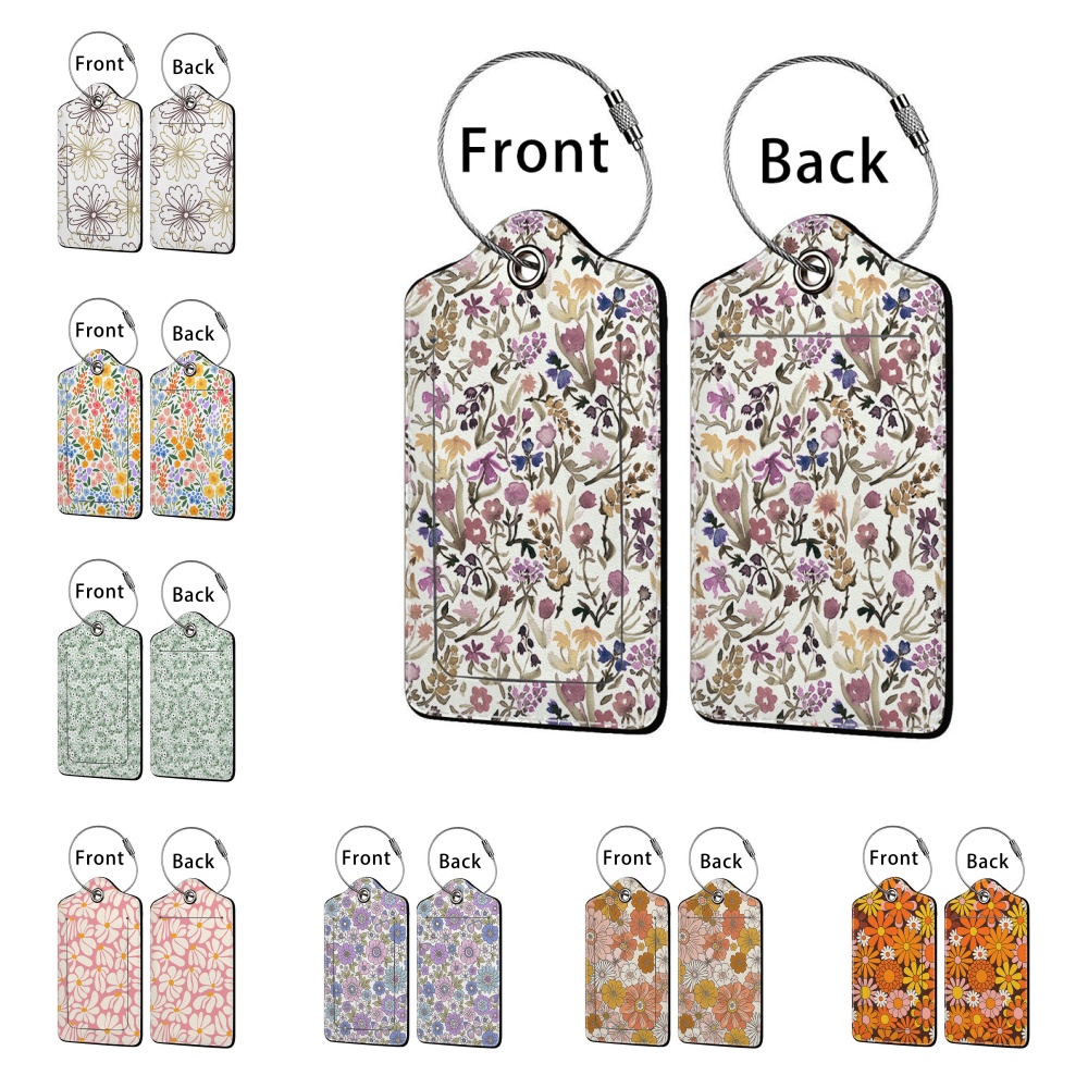 Красивые цветы, штампованная кожа, деловая багажная бирка, адресная этикетка для чемодана, посадочная этикетка для багажа, имя, ID, зажим для адреса