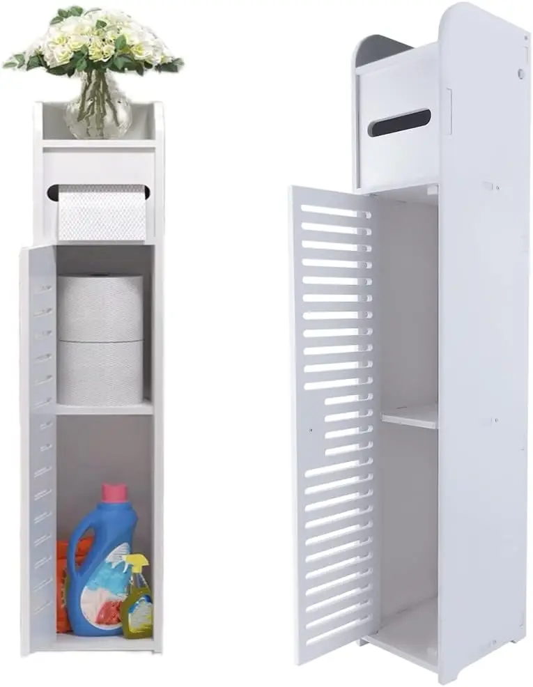 Armadietto portaoggetti per bagno Armadietto da pavimento a 3 livelli Organizzatore con porta Portarotolo per WC sospeso Armadietto portaoggetti per WC stretto