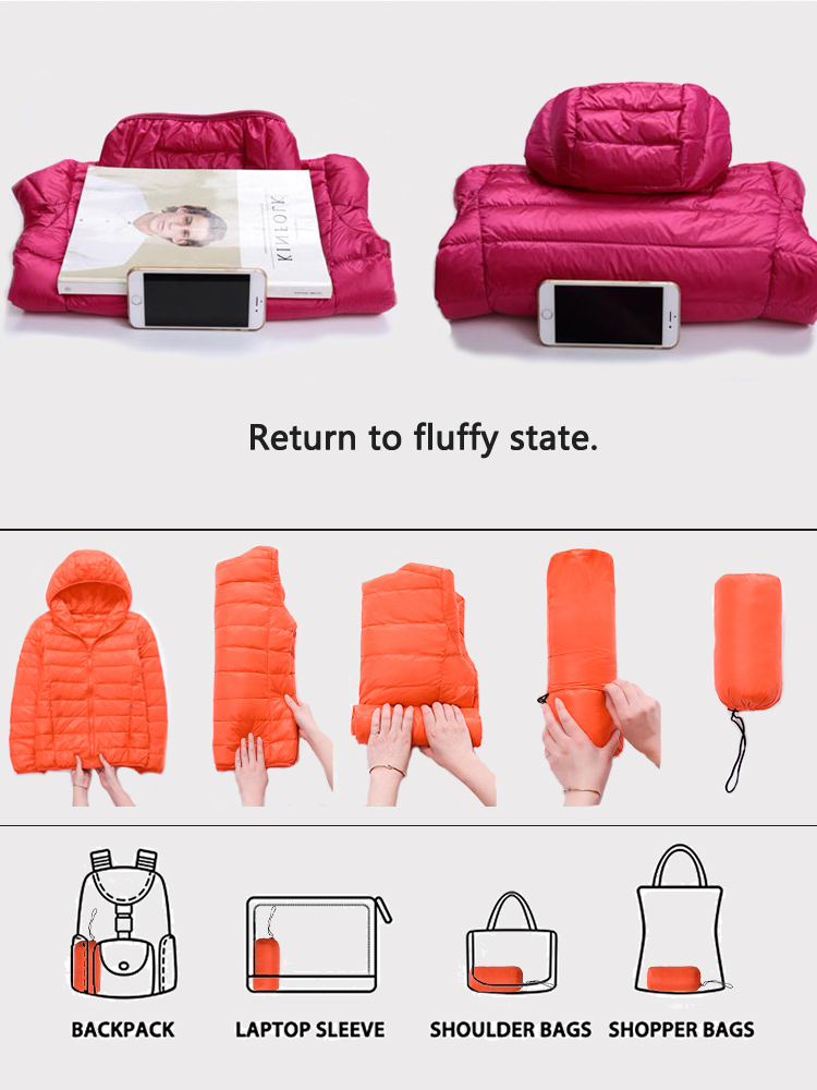 Jesienno-zimowa ultracienka przenośna kurtka puchowa damska biała kaczka puchowa, ciepła kurtka z długimi rękawami, kurtka damska Parka