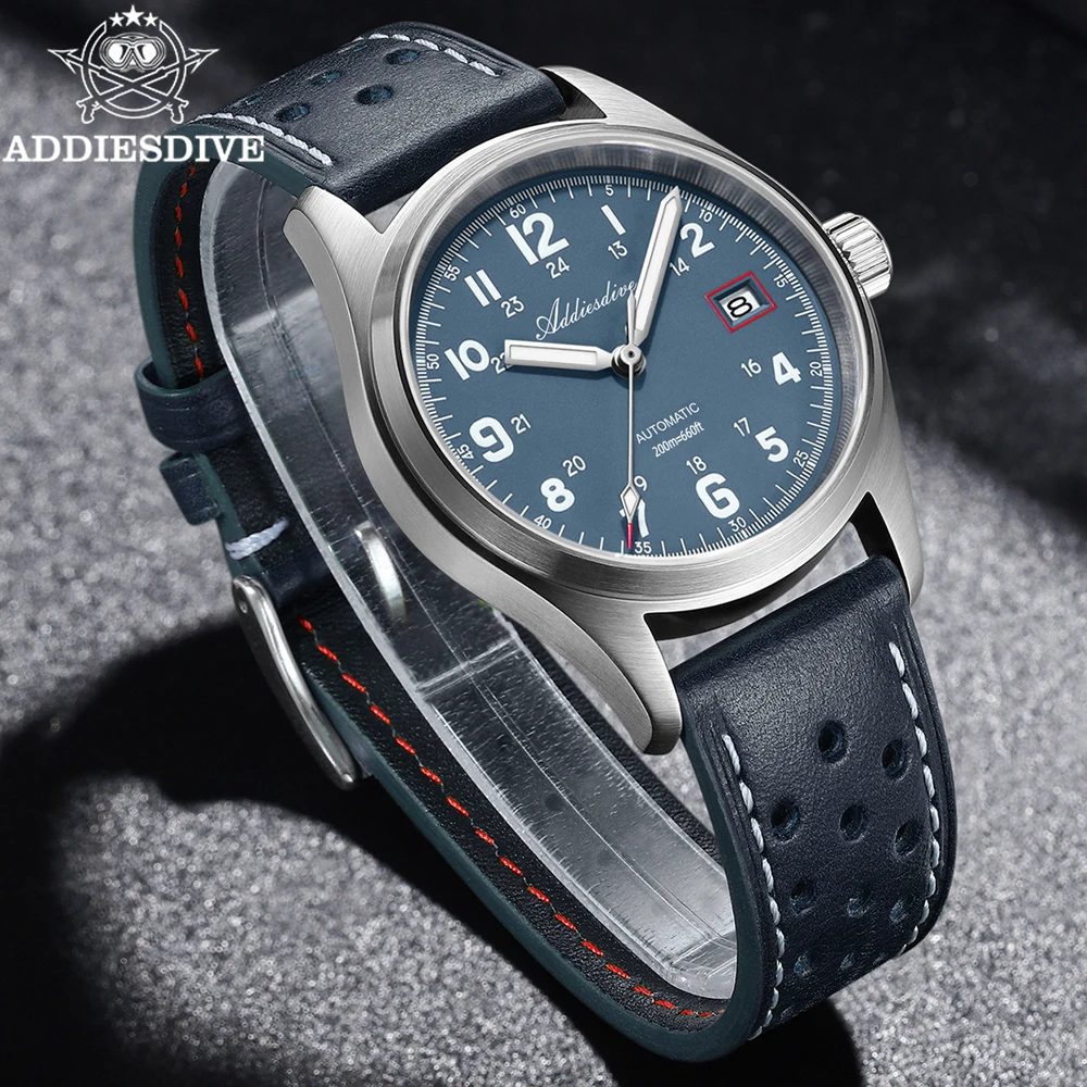 ADDIESDIVE Leder Paar Uhren 39mm Saphir NH35 Luxus Automatische Uhren BGW9 Leuchtende Stahl Wasserdichte Tauchen Armbanduhren