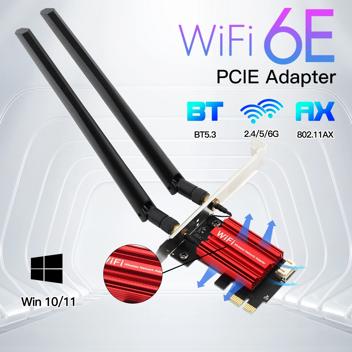 Wifi 6E AX210 PCIE Wifi Adapter 5400Mbps Wireless Ethernet Network Card BT 5.3 2.4G/5G/6GHz Dual Band 802.11AX/AC For Win 10 11