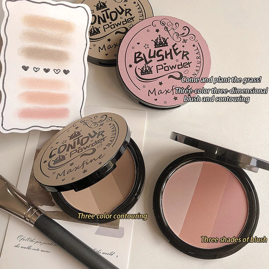 Driekleurig Blush-Palet Delicaat, Langdurig, Waterdicht, Niet-Vervagende Oogschaduw Blush-Integratieblad