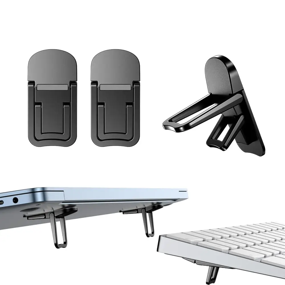 2PCS Mini Foldable Laptop Stand, Zinc Alloy Invisible Notebook Riser, Adjustable Angle Self-Adhesive Keyboard Lift for Desk