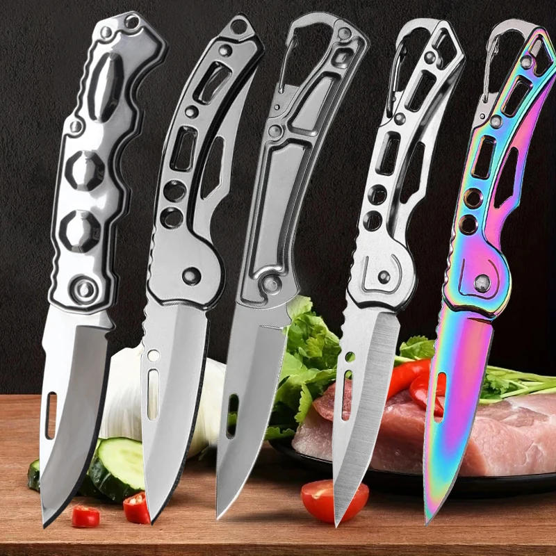 Edelstahl Klappmesser mit Schlüsselanhänger Taschenmesser Mehrzweck Obst Schneiden Fleisch Hackmesser Schneiden DIY Hobby Messer