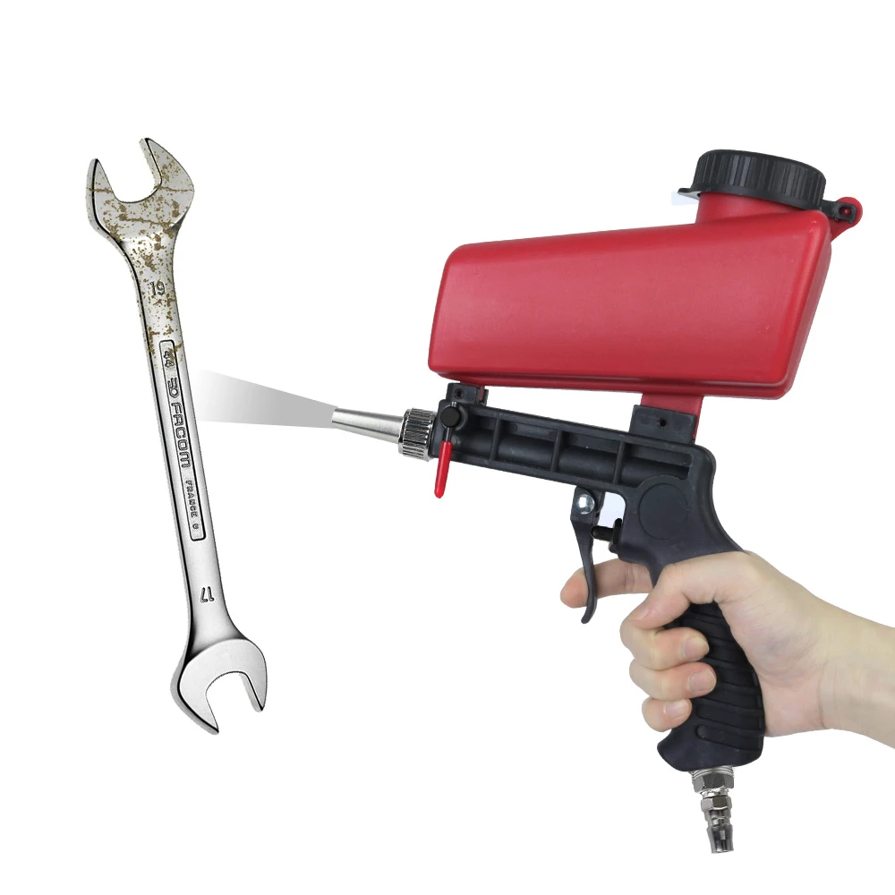 Pistola de chorro de arena portátil ajustable, chorro de arena por gravedad, 90psi, pequeña máquina de chorro de arena, juego de pistola de chorro neumática de mano
