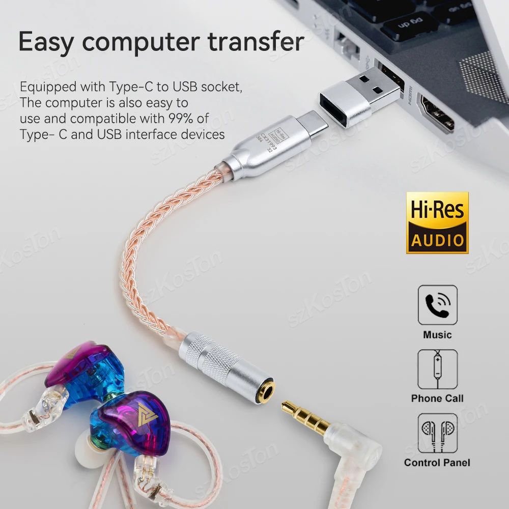 CX31993 ЦАП Hi-Fi усилитель для наушников типа C на адаптер 3,5 мм 32b/384 кГц аудиодекодер IEM AMP для iPhone15 конвертер Samsung