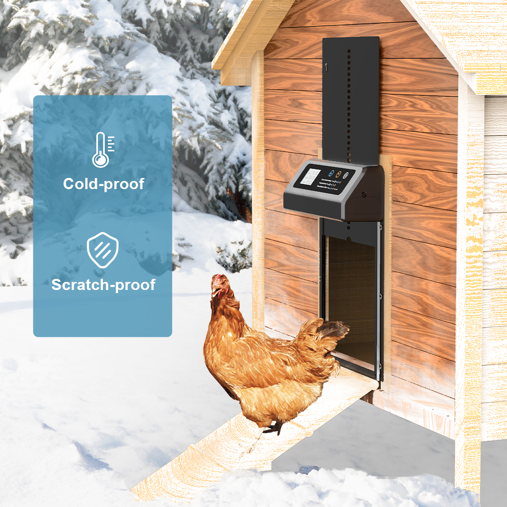 Porta automática de galinheiro, alimentada por bateria, liga de alumínio controlada por indução, display lcd, porta de galinha totalmente automática
