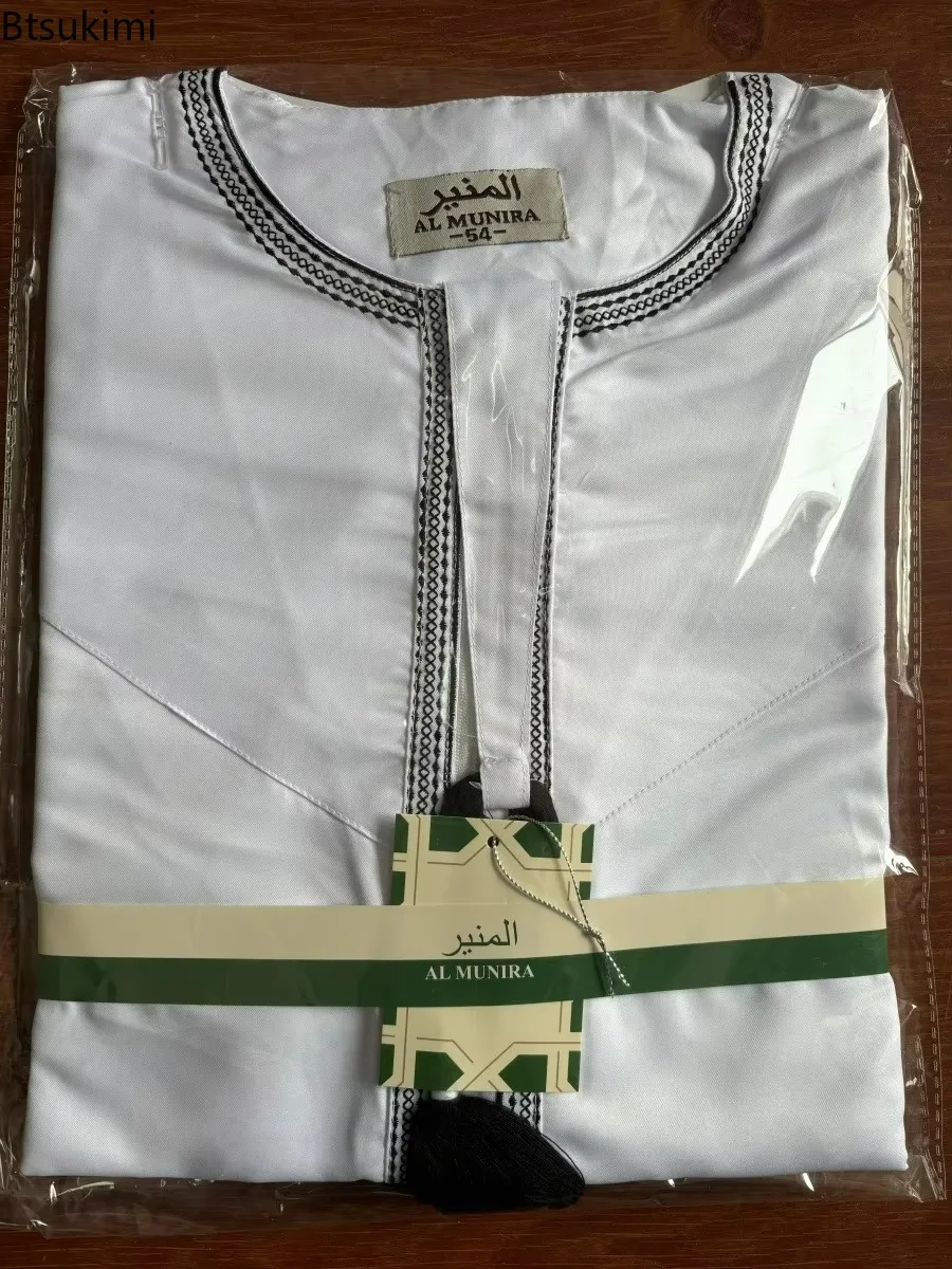 Novo 2025 masculino muçulmano abayas vestido de manga comprida pulôver kaftan robe masculino jubba thobe paquistão árabe saudita caftan roupas islâmicas