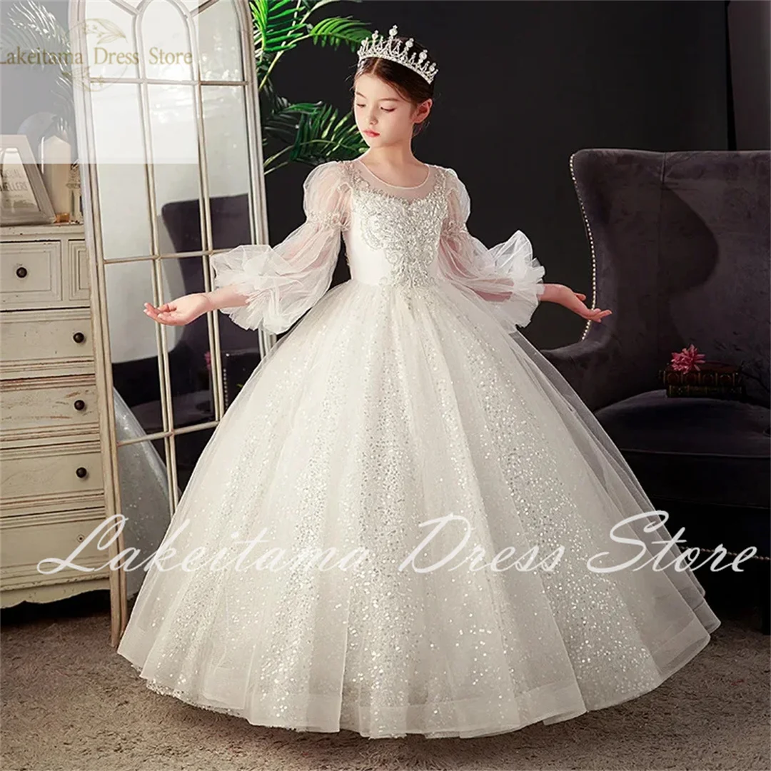 子供用フラワーガールのドレス,ロングドレス,プリンセスドレス,pageant,ウェディング,イブニングウェア,子供服,新年のパーティー,白