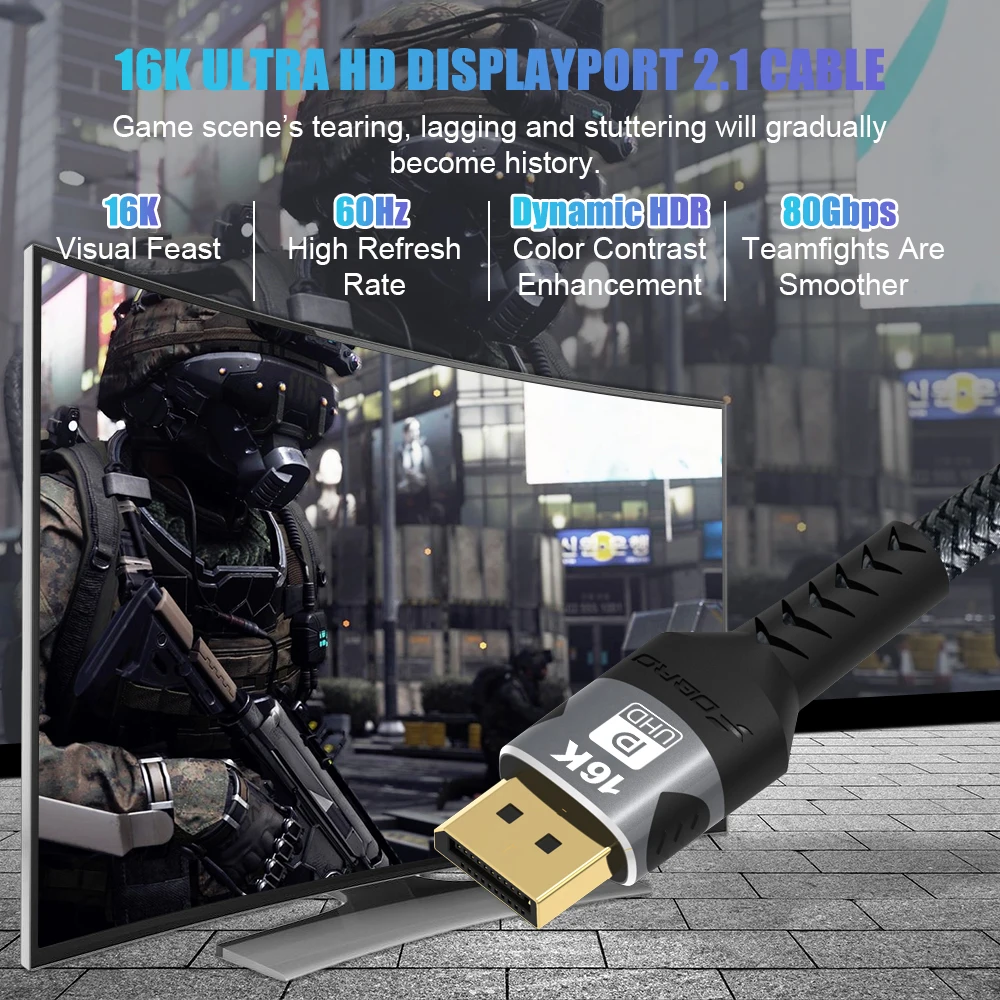 Cavo Displayport 16K DP 2.1 16K 30Hz 8K 60Hz 4K 120Hz 32Gbps Cavo audio video Display Port Adattatore 1.2 per PC portatile HDTV