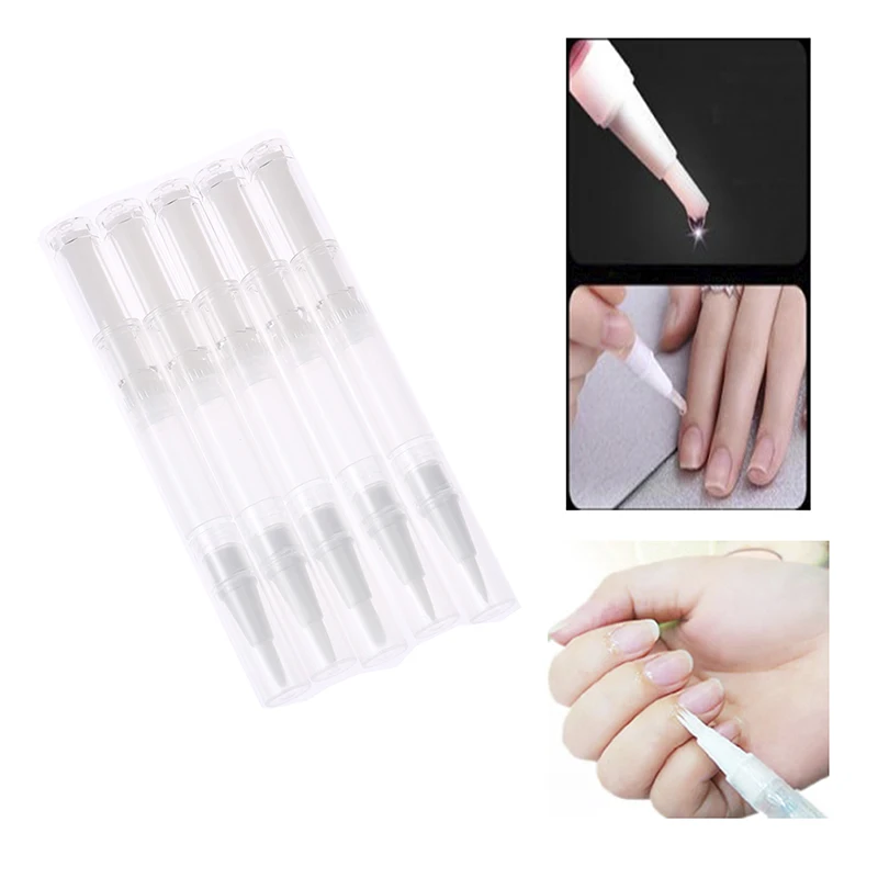 5Pcs 3ml 투명 트위스트 네일 트위스트 펜 브러쉬 화장품 용기 펜 립글로스 튜브와 빈 투명 네일 오일 펜