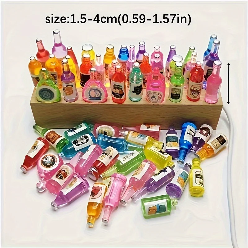 50 piezas de mini botella de bebida, decoración para casa de muñecas, funda para teléfono móvil DIY, botella de vino, decoración para casa de muñecas