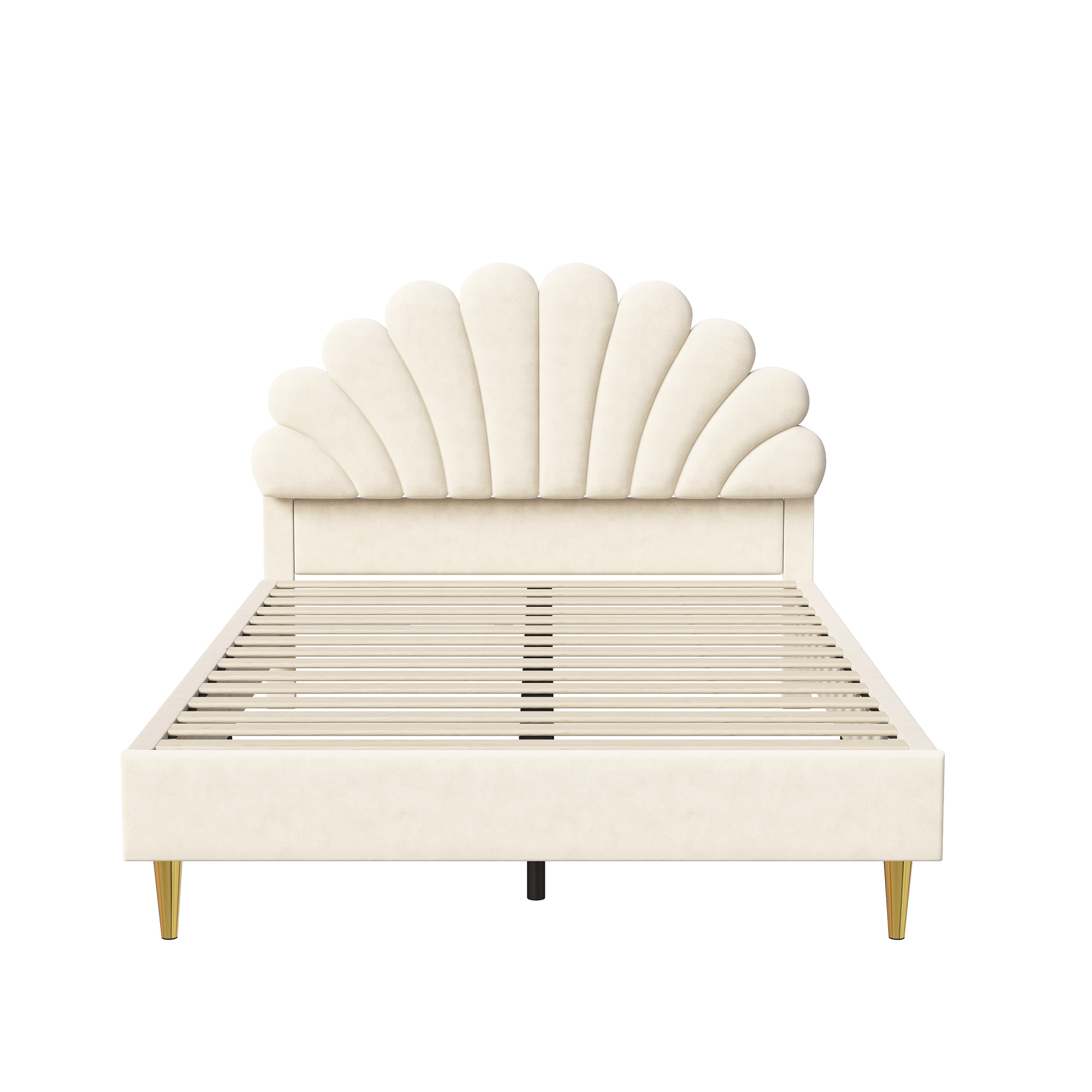 Comanlai Kinderbed 140X200 Cm, Gestoffeerd Tweepersoonsbed Met Lattenframe, Bedframe Met Hoofdeinde In Bloemvorm, Fluweel