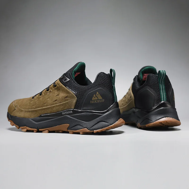 HIKEUP Wanderschuhe für Herren, Outdoor-Sport, Camping, Jagd, Wanderschuh, Wildleder, echtes Leder, atmungsaktiv, rutschfest
