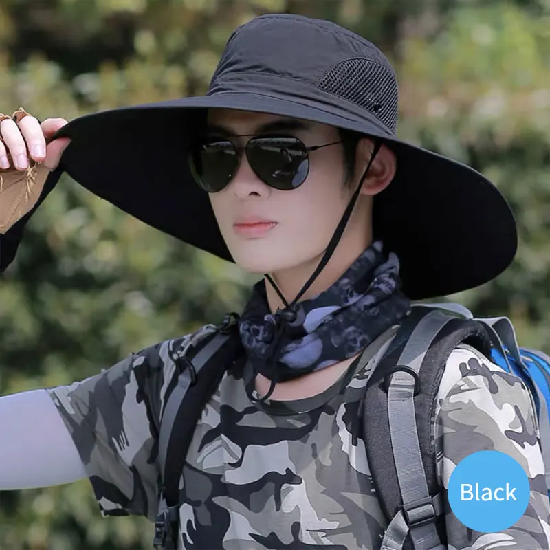 Sombrero de pescador de ala grande para hombre y mujer, gorra de pesca transpirable con protección solar UV, malla de 15CM, para senderismo y playa al aire libre