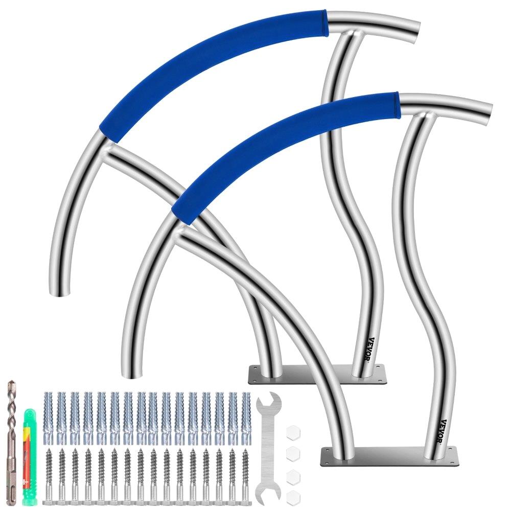 Rampe Piscine Inoxidé 2 Pièces 762x762 cm Appui 170kg Base 305x102 cm Poignées 50cm Sortie Spa Aquatique