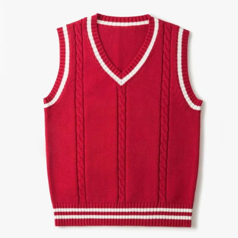 Listrado branco malha suéteres para homem azul sem mangas homem roupas com decote em v colete vermelho jumpers moletom cigarro algodão