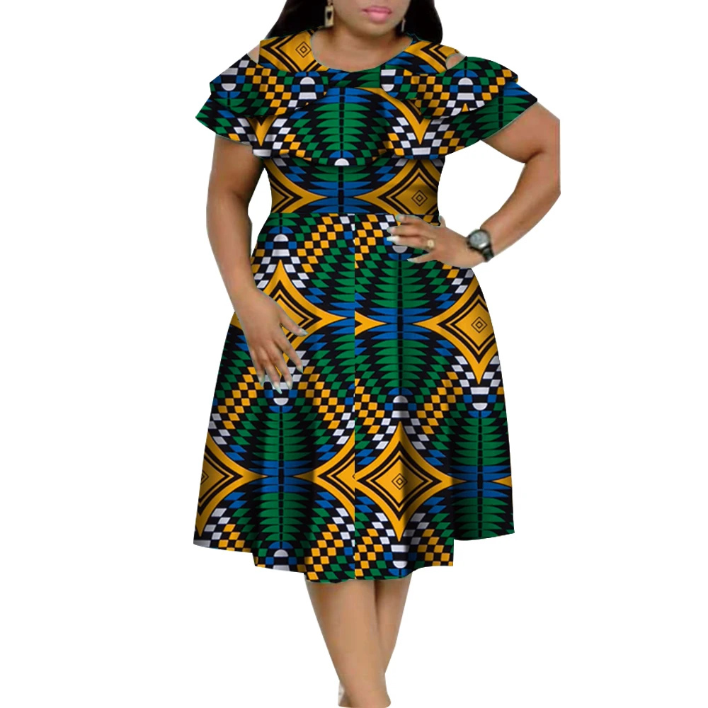 新しいバザンリッシュアフリカフリル襟ドレス女性のためのdashiki真珠ドレスvestidos女性アフリカ服WY4401