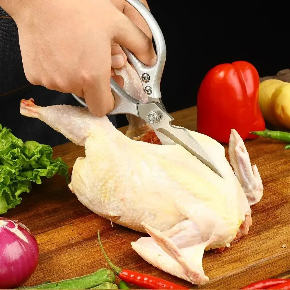 Aço inoxidável Professional Kitchen Scissors, Aluminum Alloy Handle, perfeito para cortar frango ossos carne peixe, 8,5"