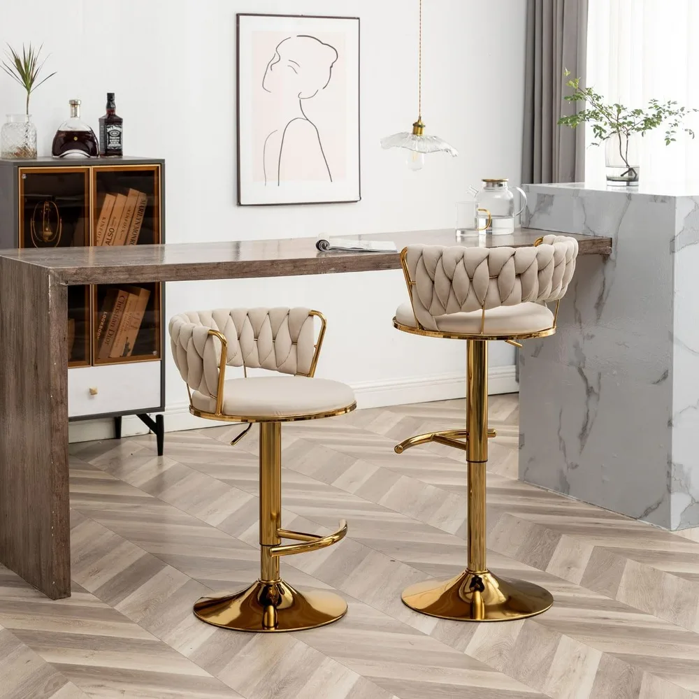 Gold Velvet Bar Stools Set of 4, Counter Height Bar Stools with Low Back, Swivel Stool for Kitchen Island, Bar Pub, Stools