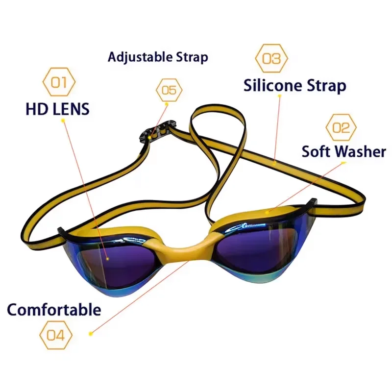 Gafas de natación profesionales antivaho HD, gafas de protección a prueba de fugas, gafas de natación de silicona ajustables para hombres y mujeres