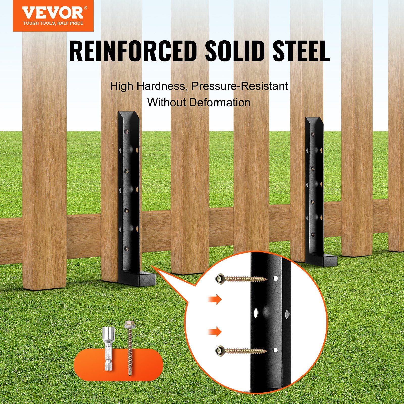 Fence Post Anchor Repair Kit, 2 Pack Inner Diameter 2 x2 Inches Heavy Duty Steel Fence Post Support Stakes, Anchor Ground