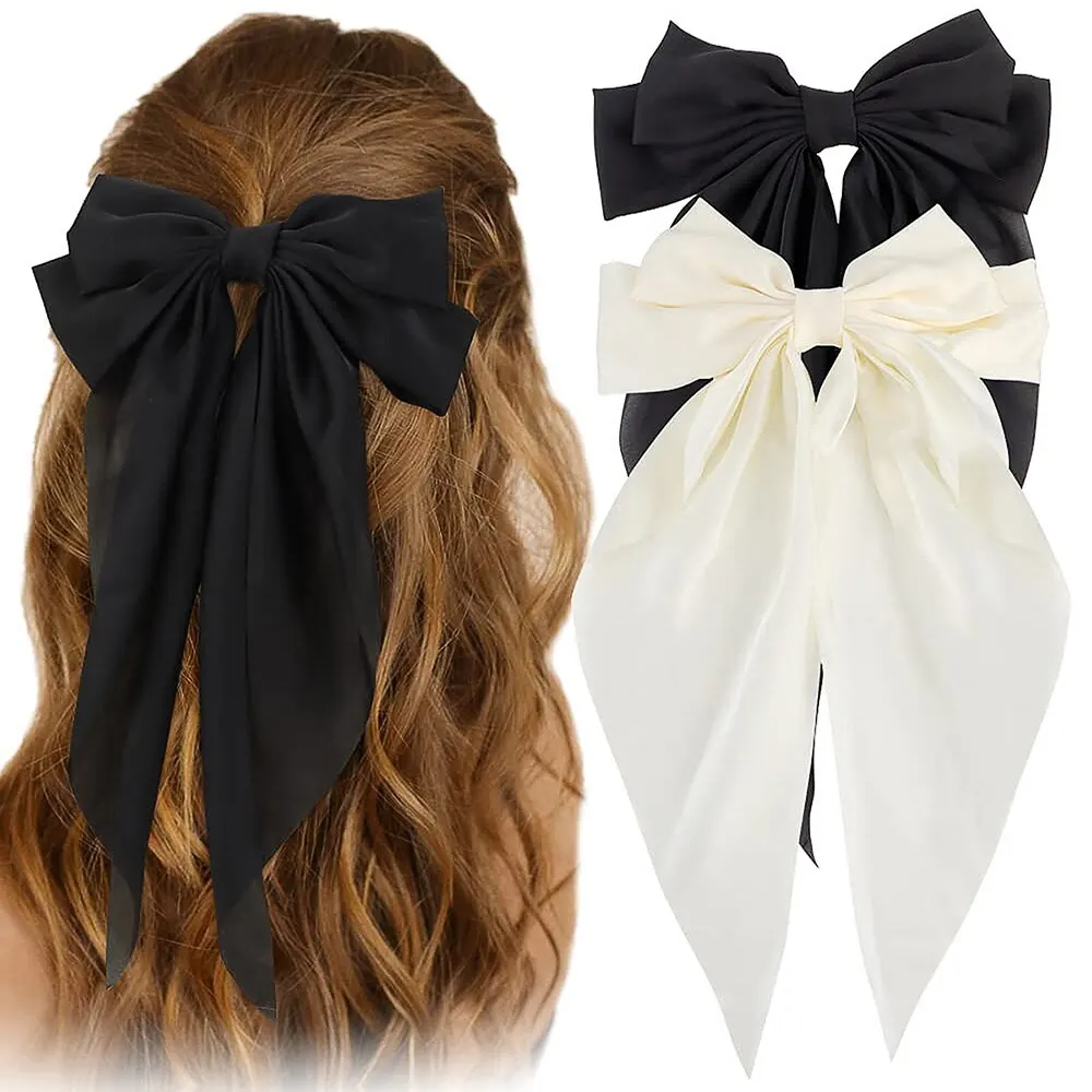 1/2 pz fiocco nastro fermaglio per capelli moda semplice solido raso Clip a molla fermaglio per capelli elegante retrò Clip per capelli ragazze accessori per capelli
