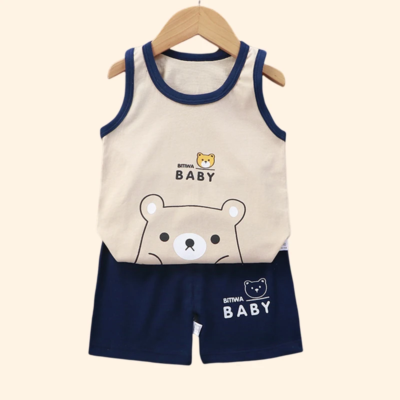 Set per bambini Abbigliamento per bambini Ragazzi Ragazze Gilet Completo Abbigliamento estivo per bambini T-shirt in cotone per bambini Pantaloncini Canotta senza maniche