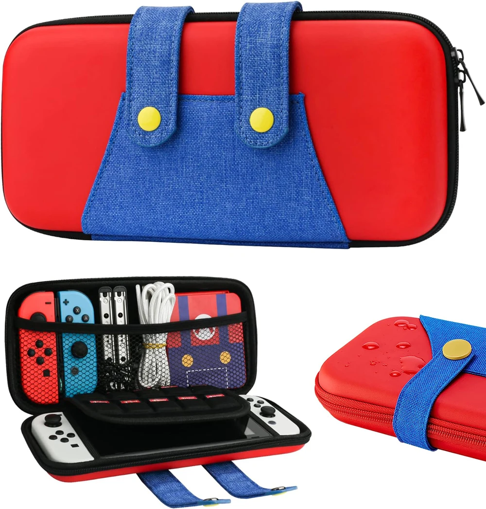Estuche para interruptor de almacenamiento EVA Compatible con Nintendo Switch/OLED Estuche de transporte para interruptor portátil bonito con 10 soportes para juegos para Mario