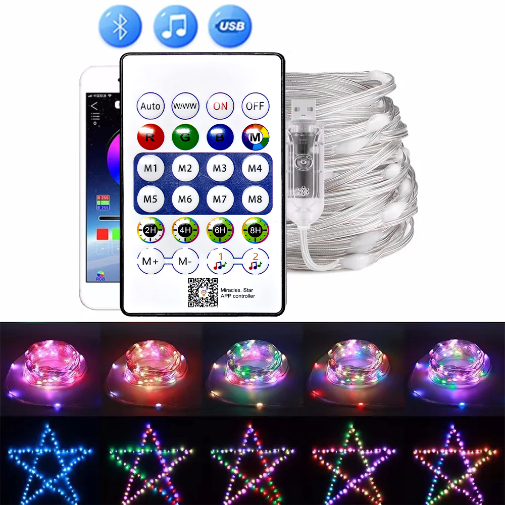 Guirnaldas de luces LED con Bluetooth Dreamcolor RGBIC, luces para árbol de Navidad, decoración de boda, lámpara USB de 15M/10M/5M/2M