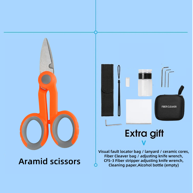 FTTH Fiber Optic Tool Kit With AUA-6C Fiber Cleaver Optical Power Meter Fiber Stripper Aramid Scissors 10mw Visual Fault Locator