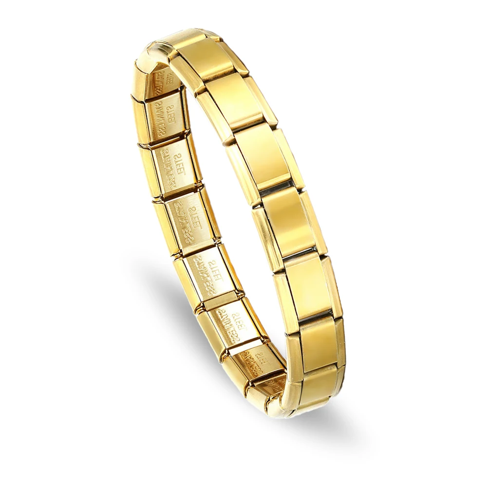 Yupsk Braccialetti quadrati alla moda in acciaio inossidabile Italia per donna Uomo Moduli metallici HipHop Regalo estensibile Gioielli per feste di compleanno