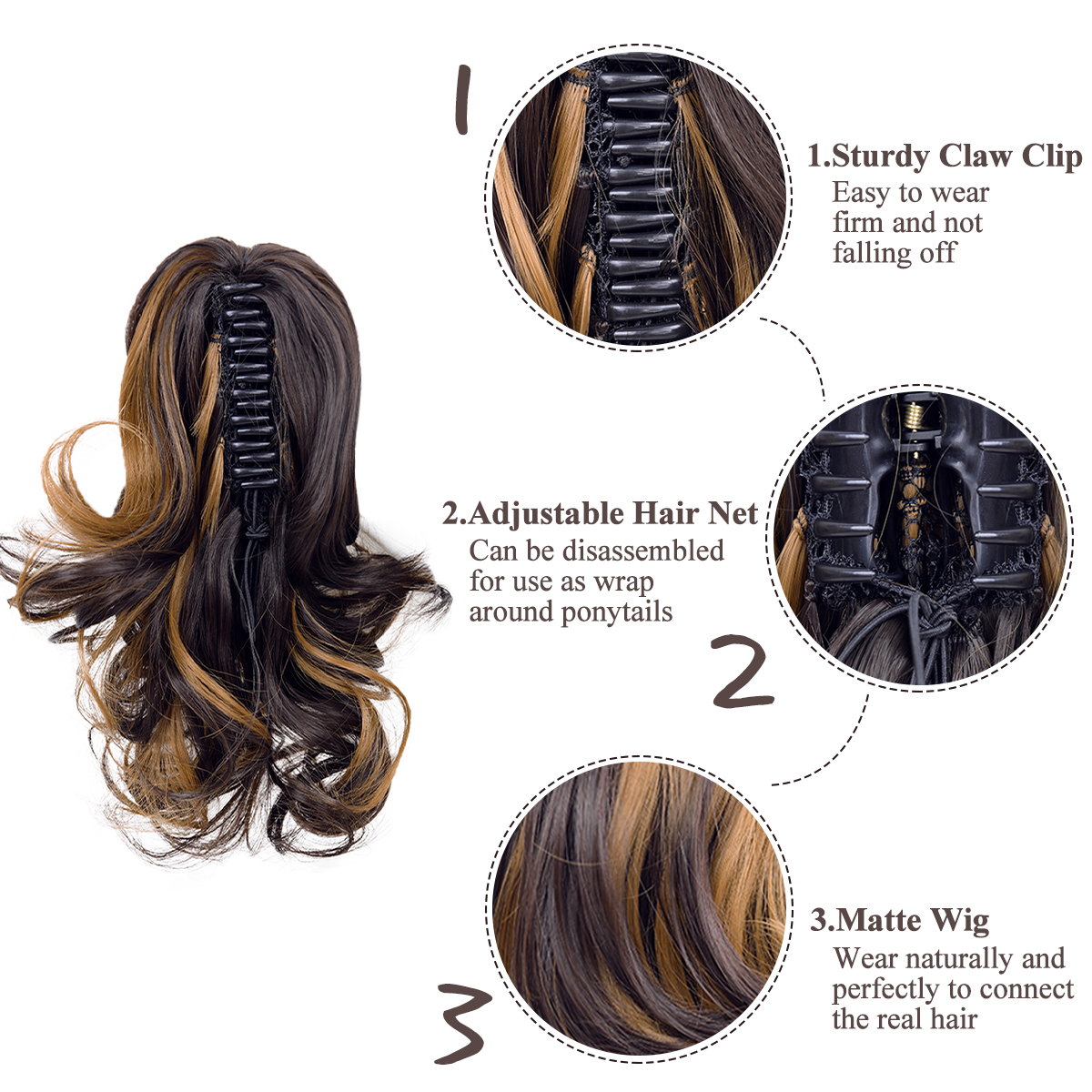 Extensiones de cabello de cola de caballo ondulada corta de pelo sintético, Clip de garra de 12 ", extensión de cabello de cola de caballo sintética para mujeres