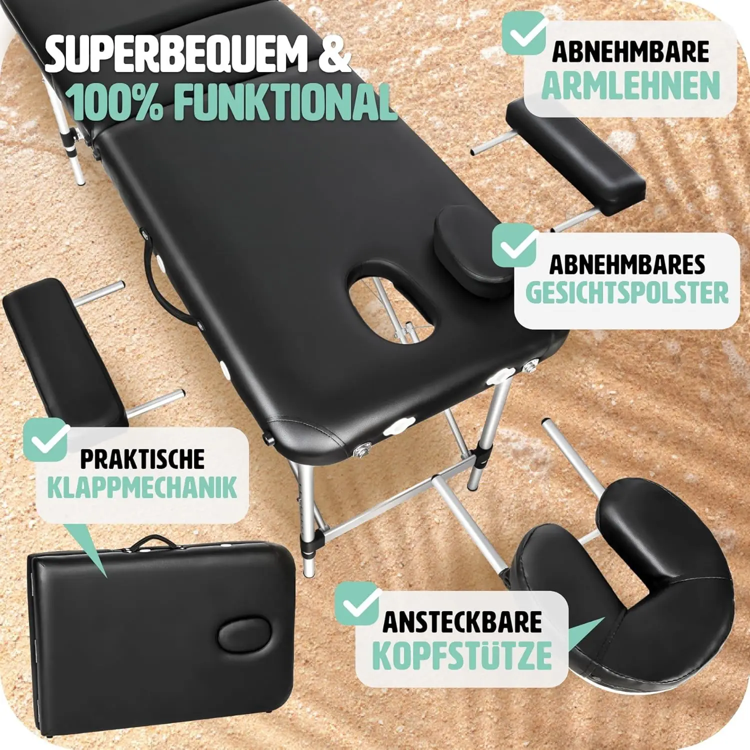 Table de Massage Pliante Professionnelle 2 Zones Aluminium Cosmetique Lit de Massage Table Esthetique Tatouage Portable avec Repose Bras, Housse de Transport Incluse