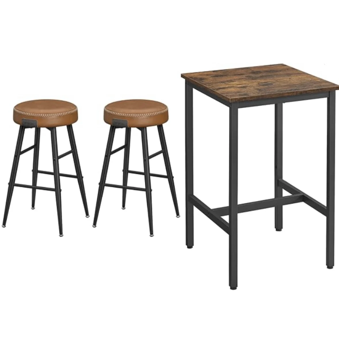 VASAGLE Bartisch mit 2 Barstühlen Set, Stehtisch, Küchentisch hoch, Barhocker, Küchenstuhl mit Kunstleder-Oberfläche