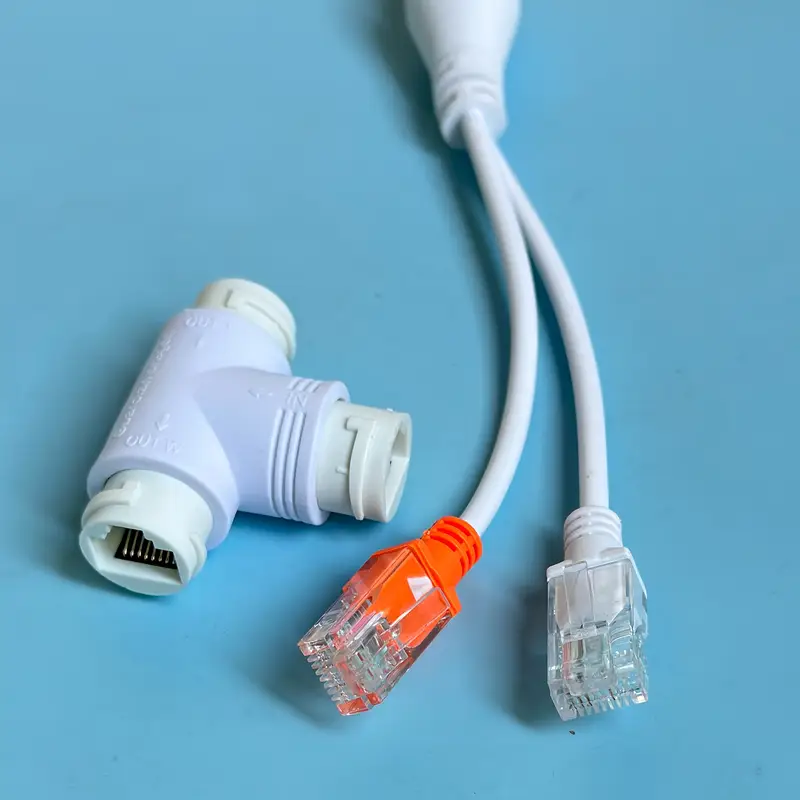 2 em 1 cabo adaptador POE divisor POE cabeça RJ45 de três vias para sistema de câmera de segurança IP