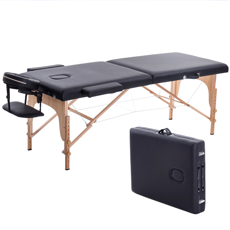 Massage Bàn Di Động 2 Phần Gấp Ghế Giường Nhẹ Thẩm Hình Xăm Trị Liệu Khung Gỗ 70 Cm Chiều Rộng-Đen