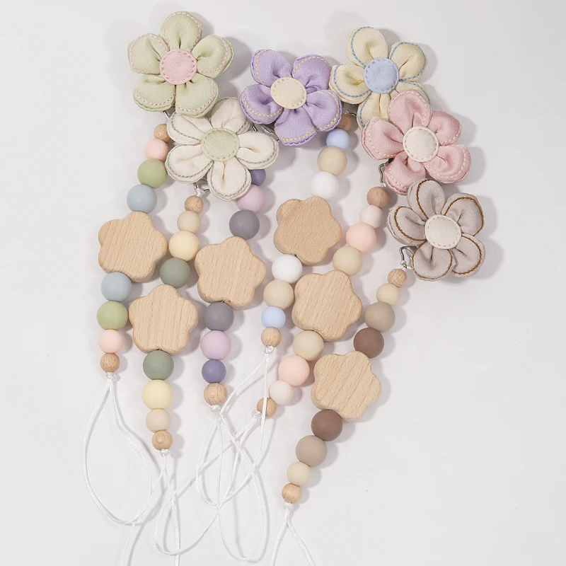 Custom Name Wooden Personalized Baby Pacifier Chain Silicone Bead Dummy Nipple Holder Guard Teether Pendant  Newborn Gift Stuff