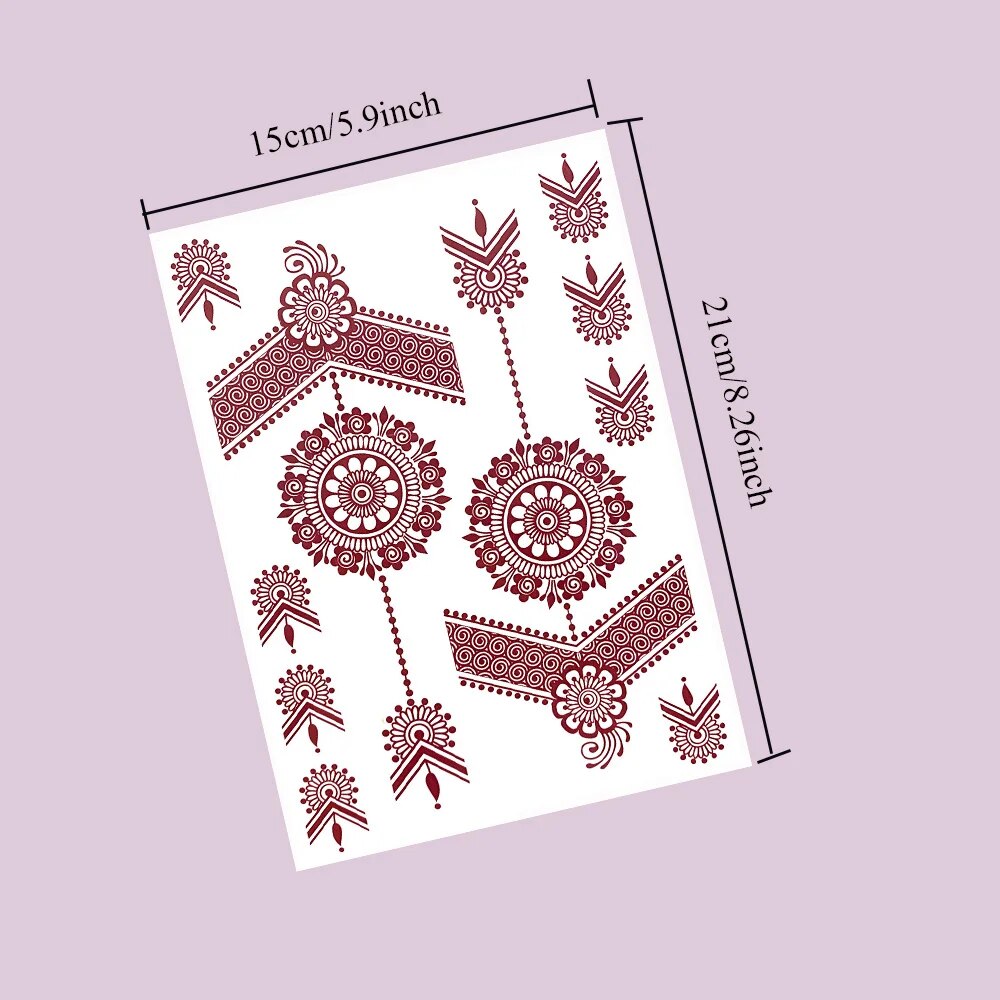 Pegatinas de tatuaje de Henna impermeables para mujer, tatuaje falso instantáneo de flores para tatuajes temporales de mano para fiesta de boda y Festival