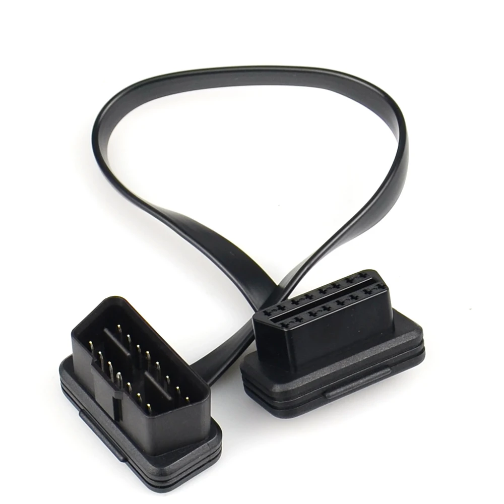 30/60/100cm plano + fino como macarrão 16 pinos soquete obd obdii 16pin macho para fêmea scanner de carro obd2 conector de cabo de extensão