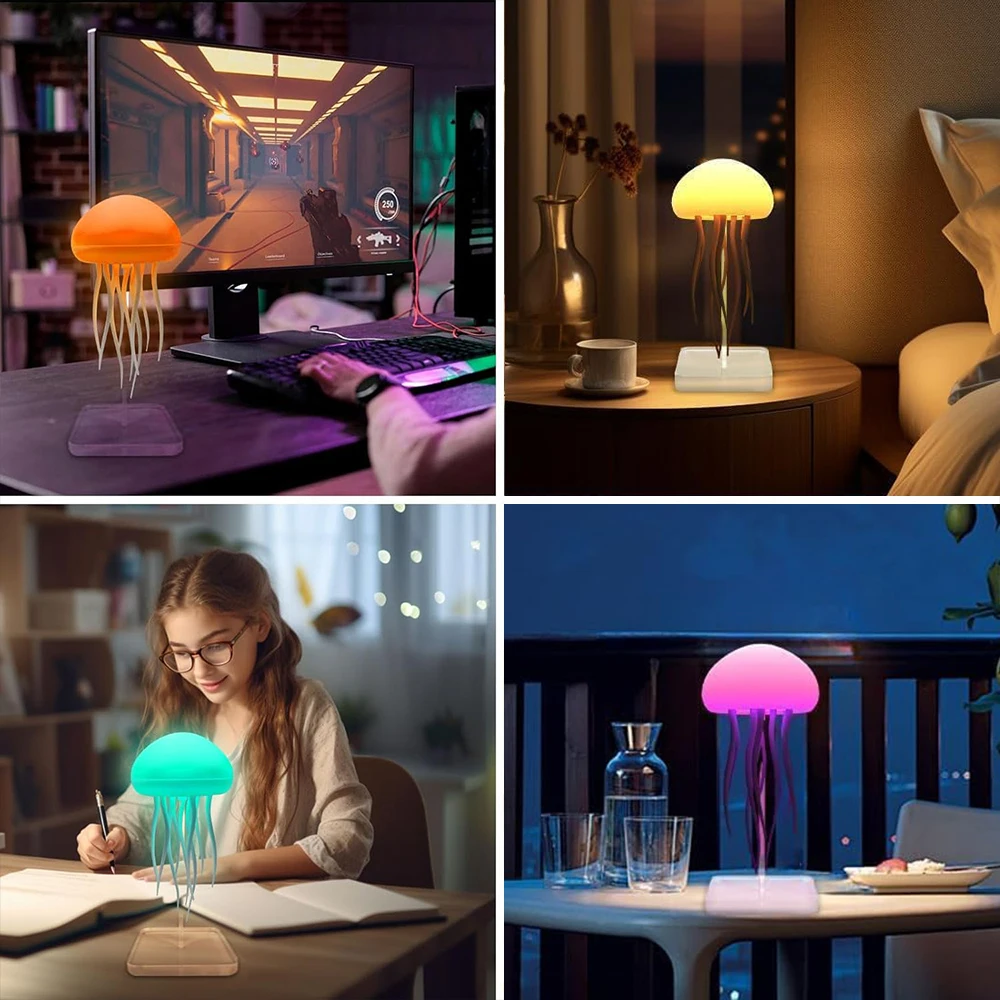 Novidade rgb medusa luz noturna sensor de toque mudança de cor recarregável lâmpada de mesa fofa para quartos sala de estar