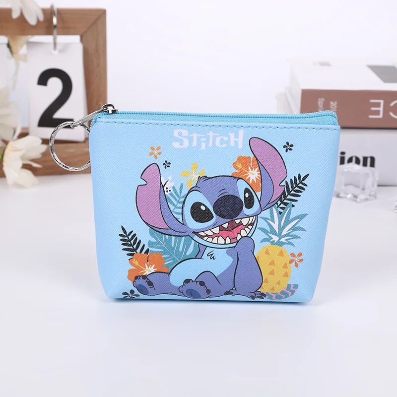 Disney stitch mini bolsa de moedas dos desenhos animados bonito anime pu chave caso saco de armazenamento crianças kawaii carteira presentes para crianças