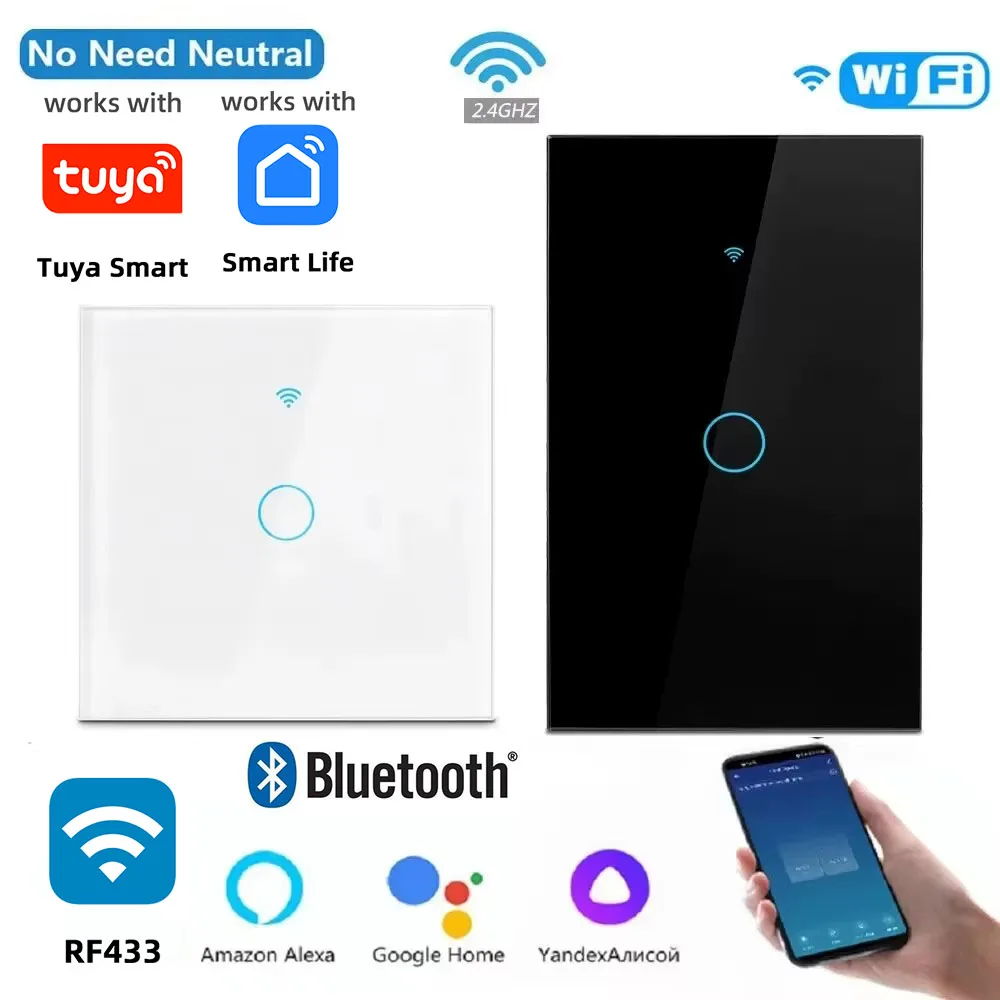 Tuya – interrupteur mural intelligent WiFi US/EU, RF 433MHz, Bluetooth, capteur tactile 1/2/3/4 gangs, interrupteurs pour lumière LED, maison intelligente Alexa Google Home
