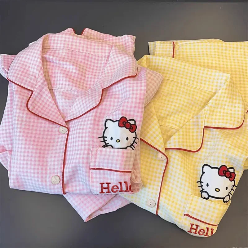 Nieuwe Anime Sanrio Korte Pyjama Hello Kitty Kuromi Kawaii Cartoon Losse Nachtkleding Pyjama Sets Korte Kleding Meisje Verjaardagscadeautjes