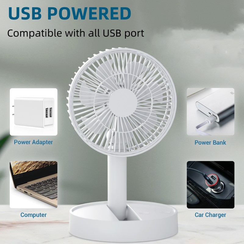 Ventilador dobrável USB com 4 velocidades e cronometragem, mini ventilador operado por bateria para quarto, interno ou externo, ventilador de mesa