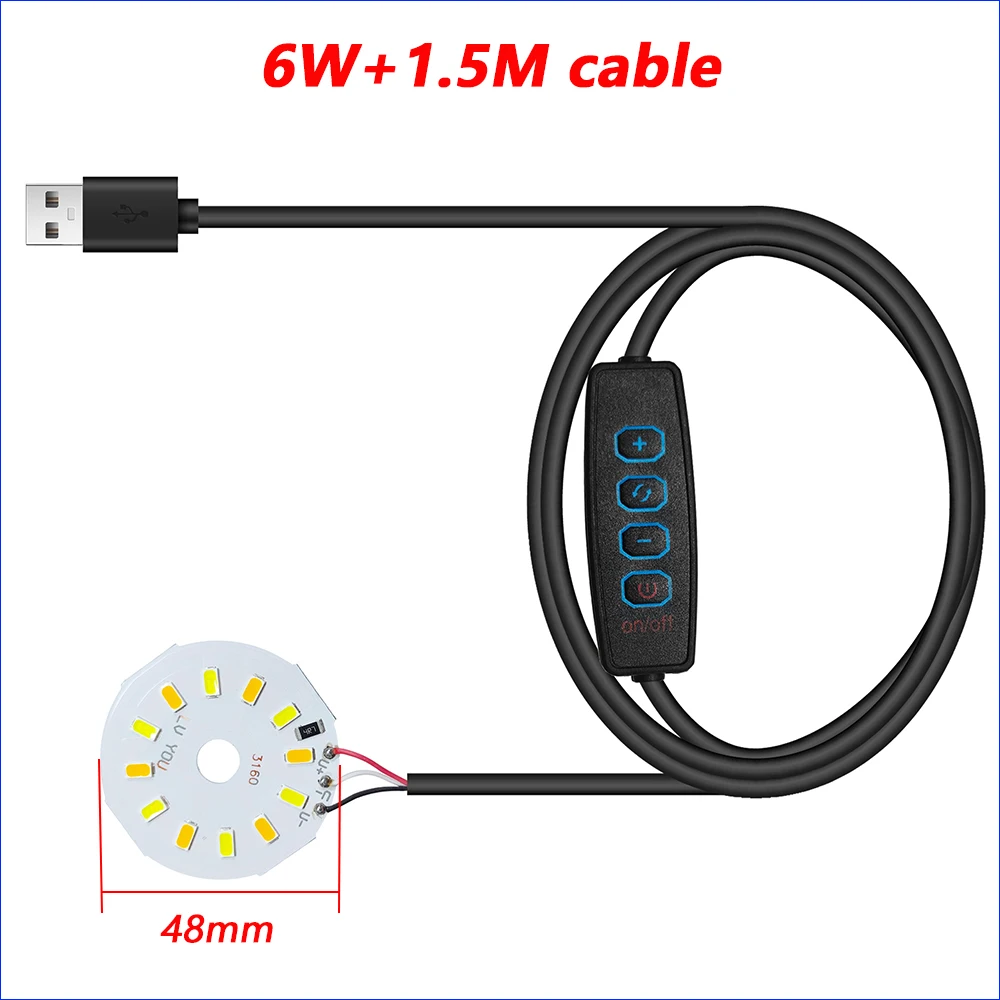 COMPYI 1PCS USB Plug DC5V LED lights Online Switch Dimming Controller With 1.5Meter Cable 3W 6W 10W 3000K+6500K Light Board .
