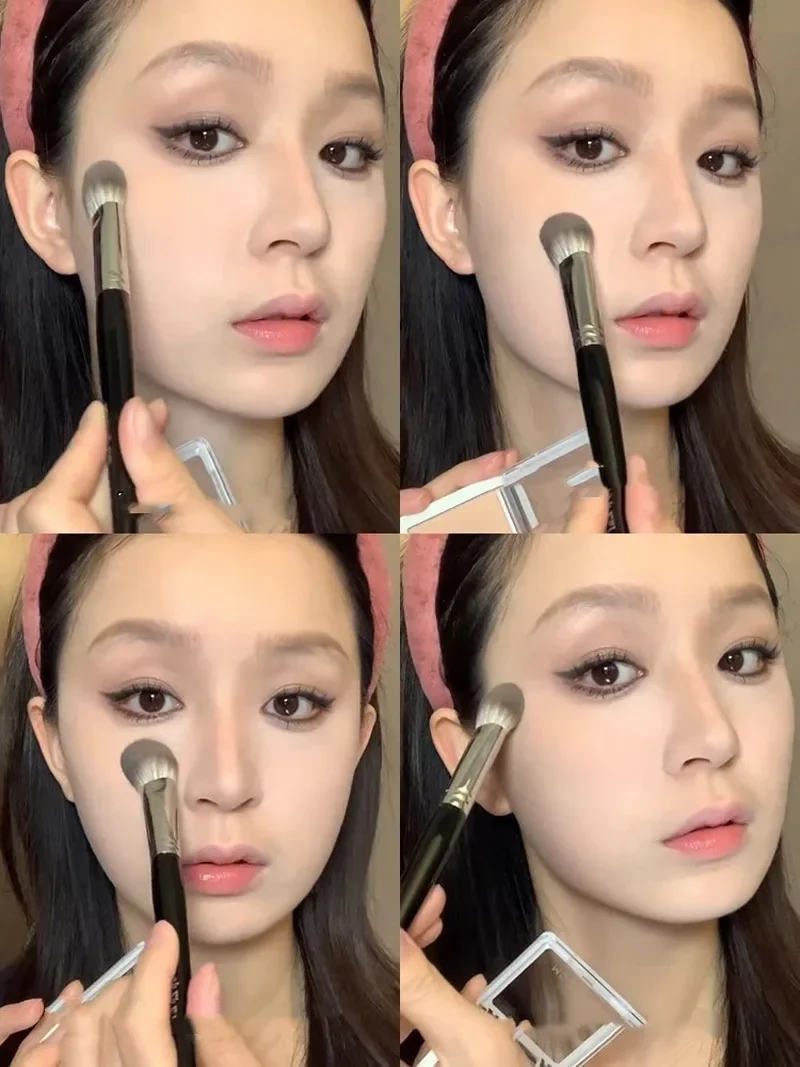 1/2Pcs Peach Heart Blusher Brush - Small Flat Precise for Powder/Cream/Liquid Blush, Makeup Tool