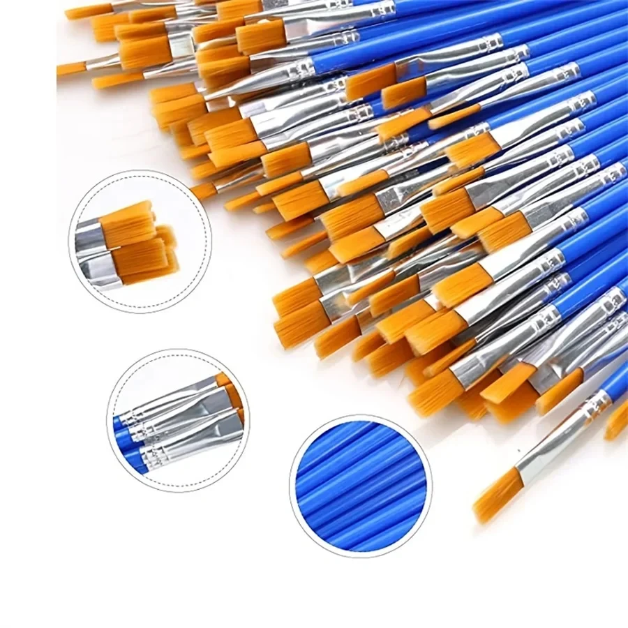 50Pcs Painting Brushes Set Art Round Flat Hair Nylon Hair Paint Brush for Oil Acrylic Watercolor Kids/Artists/Beginners/Student