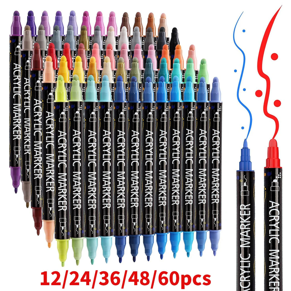 12/24/36/48/60 Farben Dual Tip Acrylfarbe Stifte Marker für Holz Leinwand Stein Fels Malerei Glas Keramik Oberflächen DIY Handwerk