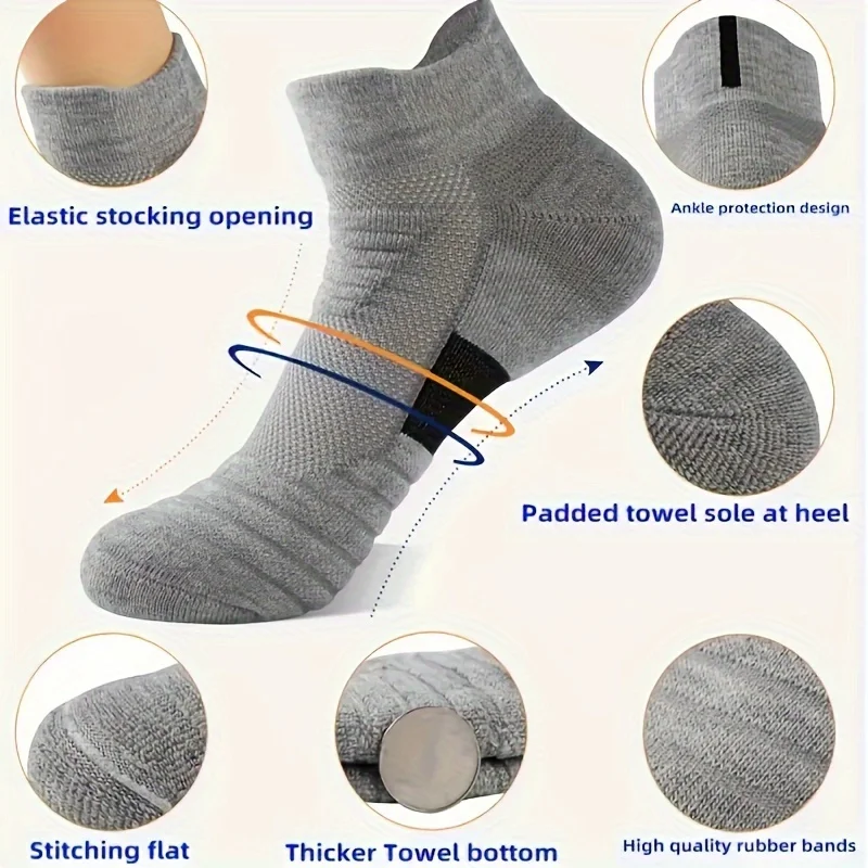 HSS 6/3/1 pares nuevos calcetines deportivos para correr Fitness vuelo calcetines de tubo corto calcetines de baloncesto con parte inferior de toalla para mujer calcetines negros de Color sólido